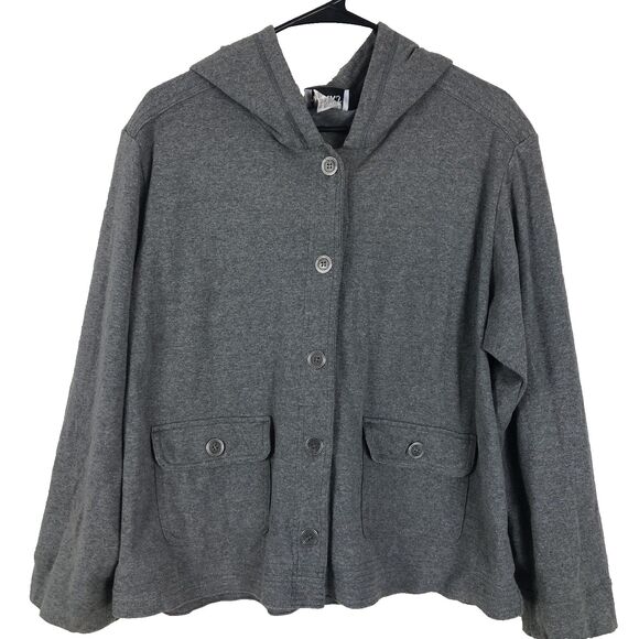 Links hooded sweater women’s sz 14 grey heather large buttons casualwear - Picture 1 of 8